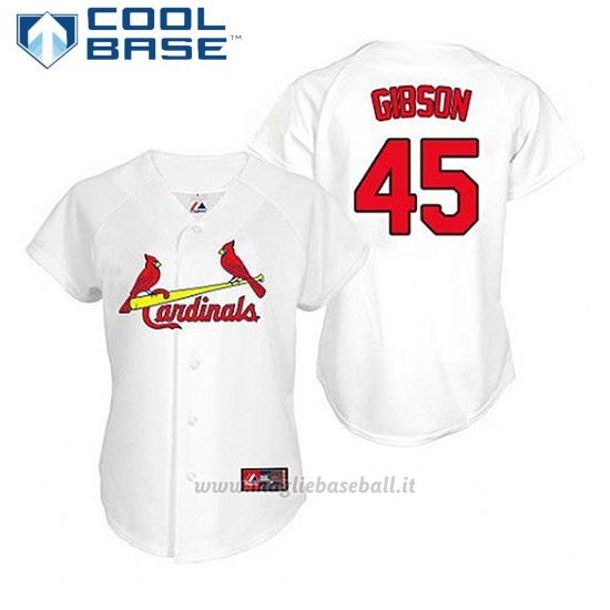 Maglia Baseball Uomo St. Louis Cardinals Bob Gibson 45 Bianco 1ªCool Base